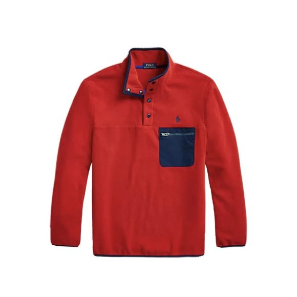 Polo Ralph Lauren Other - POLO Ralph Lauren Sweater Men’s Large Red Blue Fleece 4 Snap Pullover New $148